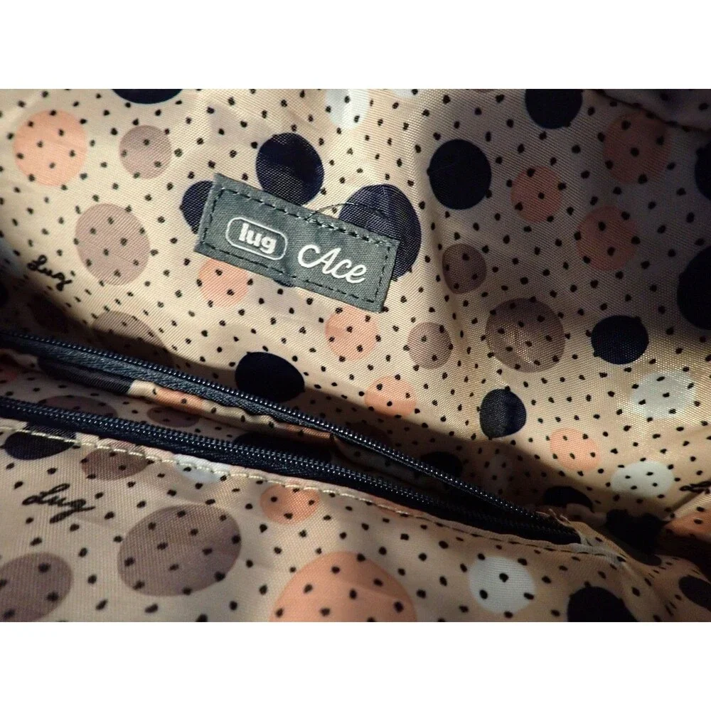 LUG Ace Tote Bag Womens Navy Nylon 2-in-1 Backpack Purse RFID Polka Dot Lining